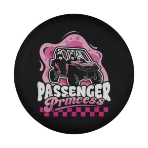 Pink cartoon UTV with passenger princess text and checkered stripe funny design