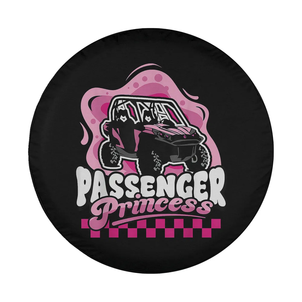 Pink cartoon UTV with passenger princess text and checkered stripe funny design