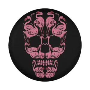 Pink flamingo skull breast cancer awareness Halloween spare tire cover design close-up