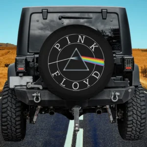 Prism rainbow circle Pink Floyd band spare tire cover with no camera hole on Jeep