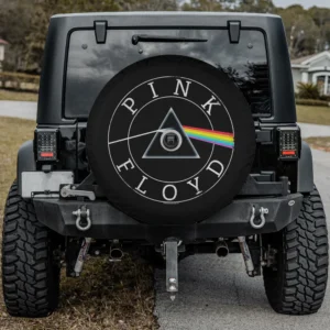 Prism rainbow circle Pink Floyd band spare tire cover with backup camera hole for SUV or RV