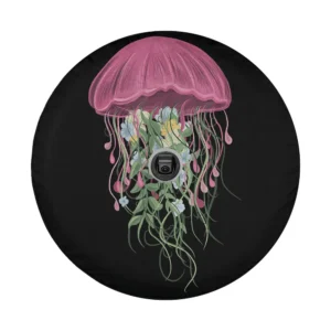 Pink jellyfish floral bouquet ocean animal design for custom spare tire cover
