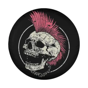Punk rock skull with pink mohawk and spiked collar Halloween tire cover art