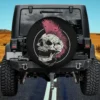 Pink Mohawk Skull Spiked Collar Punk Rocker Spare Tire Cover No Camera Hole