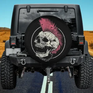 Pink Mohawk Skull Spiked Collar Punk Rocker Spare Tire Cover No Camera Hole