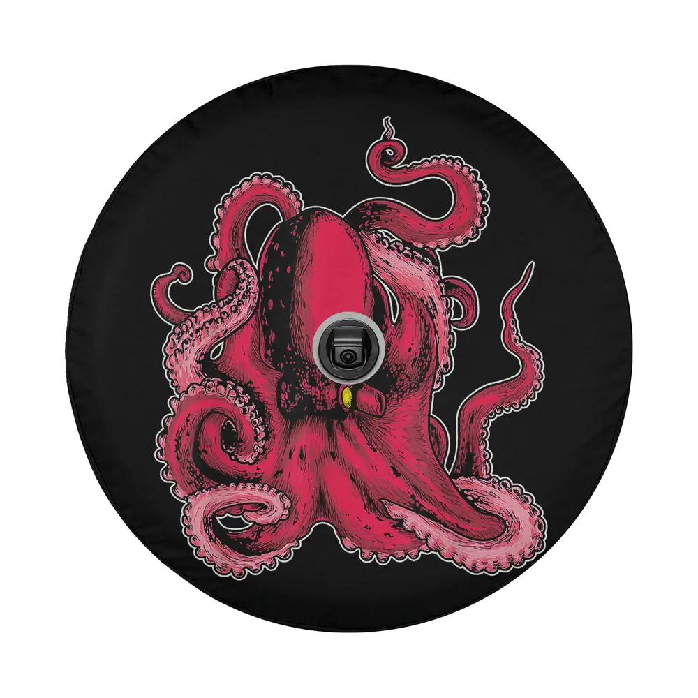 Pink octopus swirling tentacles sea inhabitant design for spare tire cover