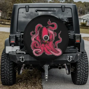 Pink octopus swirling tentacles sea inhabitant spare tire cover with camera hole for SUV