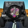 Pink Pumpkin Ghost Checkered Lightning Bolt Spare Tire Cover No Camera Hole