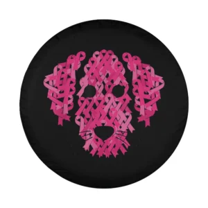 Pink ribbon dog face breast cancer awareness design for custom spare tire cover