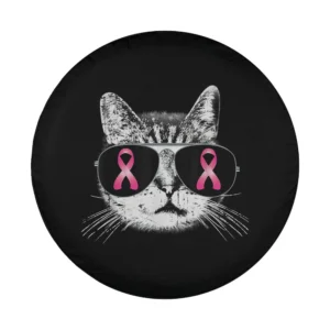 Pink ribbon sunglasses cat with breast cancer awareness design for spare tire cover