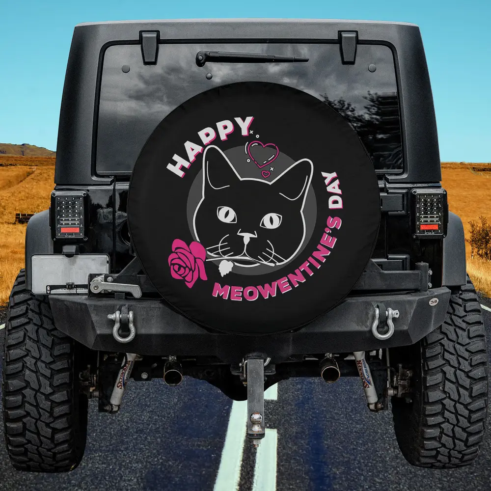 pink rose heart funny cat meowentine spare tire cover with no camera hole