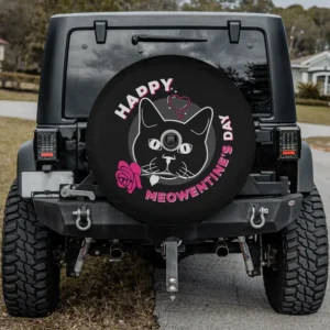 pink rose heart funny cat meowentine spare tire cover with camera hole