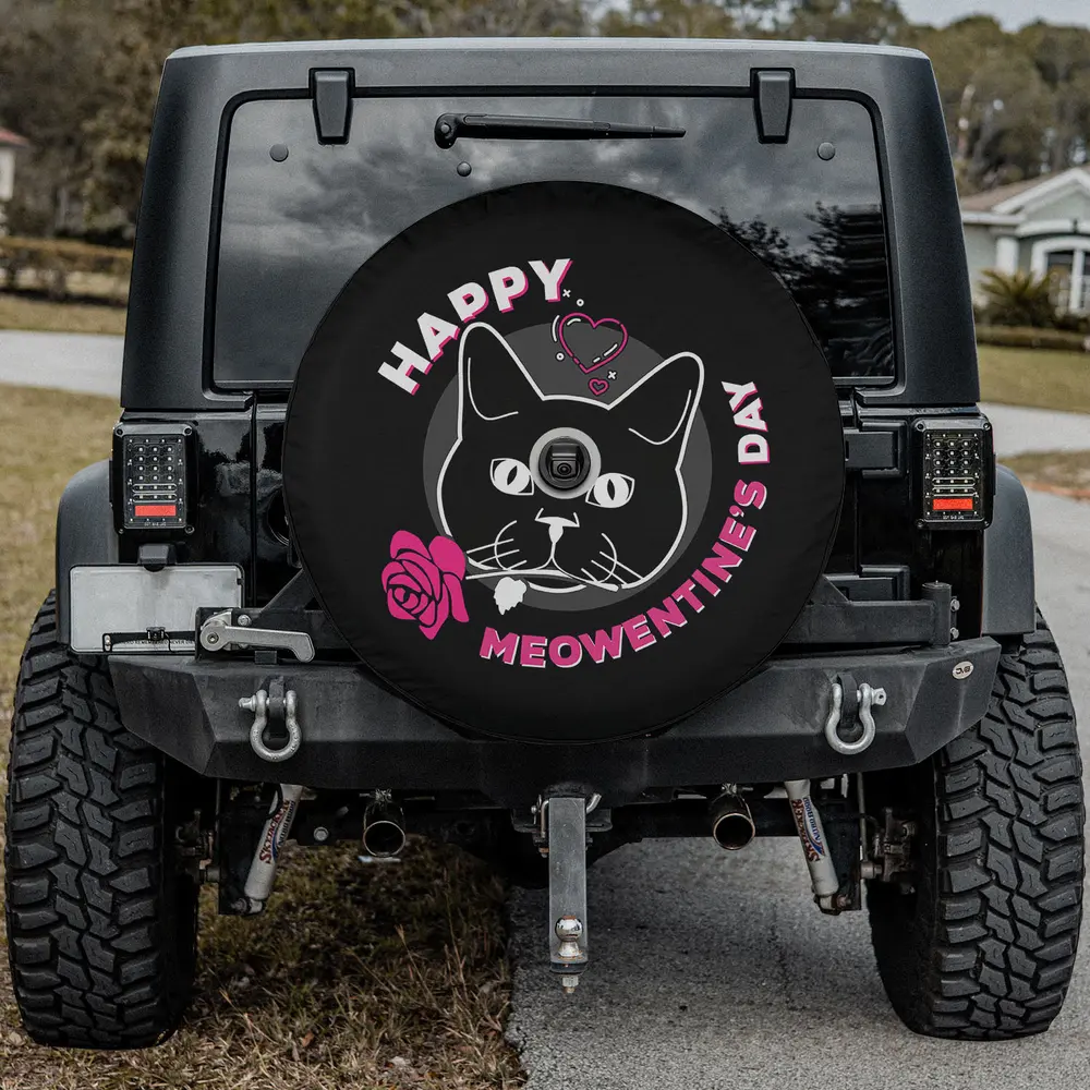 pink rose heart funny cat meowentine spare tire cover with camera hole