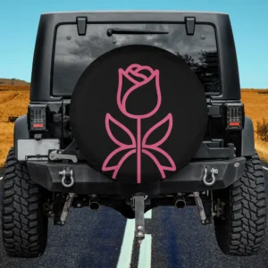 pink rose line art breast cancer awareness spare tire cover no camera hole