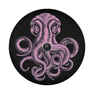 Pink vintage octopus eight armed detailed tentacles design on black background