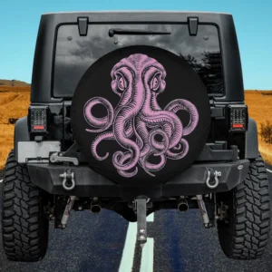 Pink vintage octopus eight armed spare tire cover without camera hole on Jeep