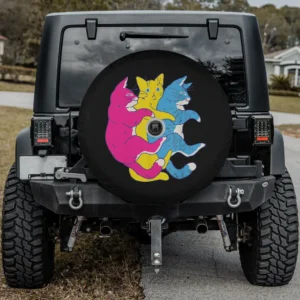 Pink yellow blue cats pile pansexual pride spare tire cover with camera hole for Jeep SUV RV