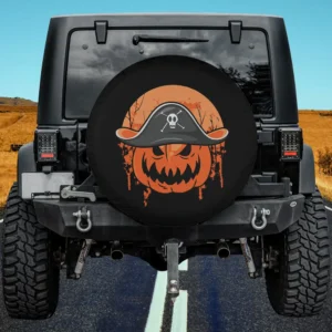 Halloween pirate hat crossbones pumpkin spare tire cover no camera hole