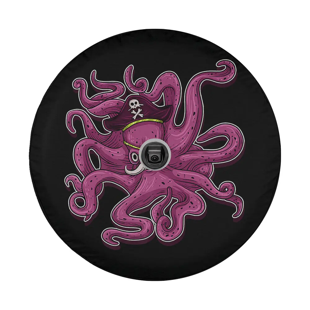 pirate hat purple octopus cartoon sea design for spare tire cover