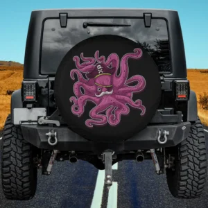 pirate hat purple octopus cartoon sea spare tire cover with no camera hole