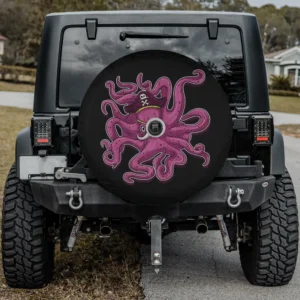 pirate hat purple octopus cartoon sea spare tire cover with backup camera hole