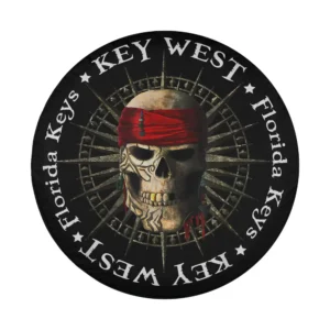 Key West Florida pirate skull with red bandana and compass rose design