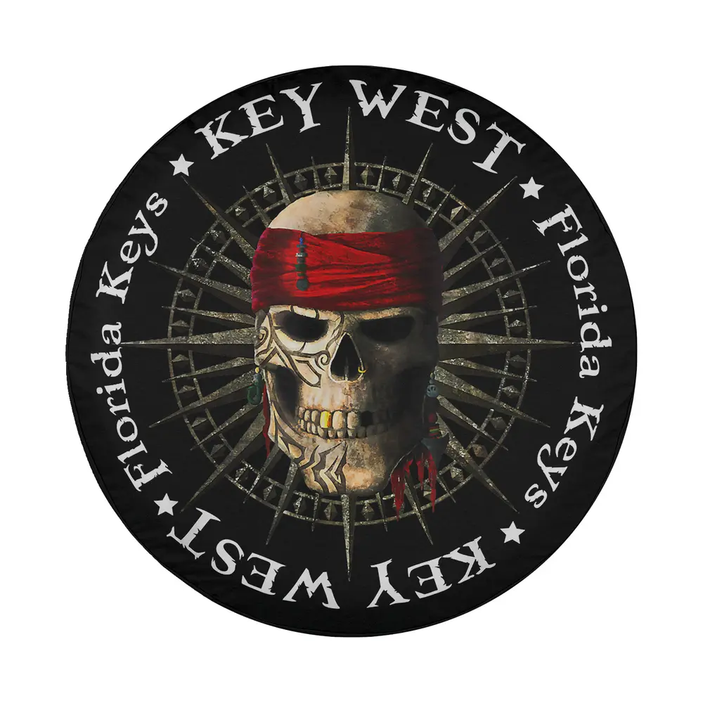 Key West Florida pirate skull with red bandana and compass rose design