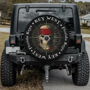 Red bandana pirate skull compass Key West Florida Keys spare tire cover with backup camera hole