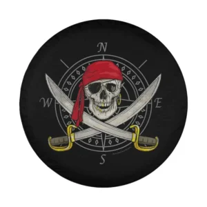 Pirate skull cutlasses compass distressed design for spare tire cover