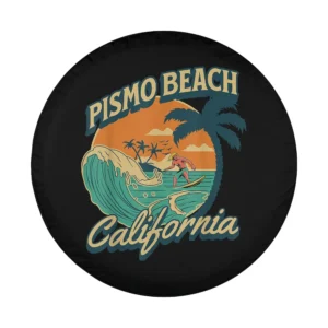 vintage sunset wave palm pismo beach california spare tire cover design only