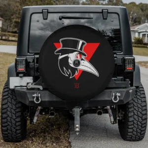 Minimalist plague doctor red triangle sick spare tire cover with camera hole