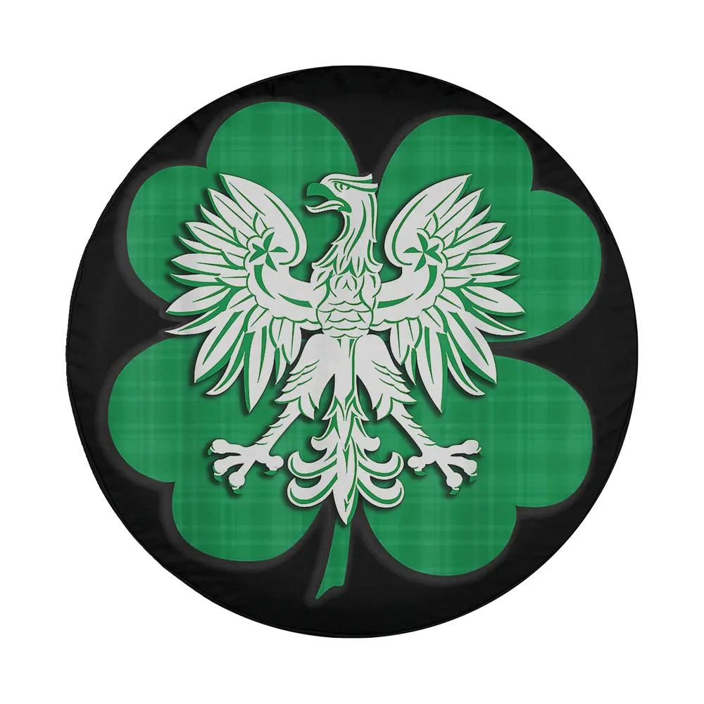 Irish Polish heritage plaid shamrock and eagle St. Patrick's Day tire cover design