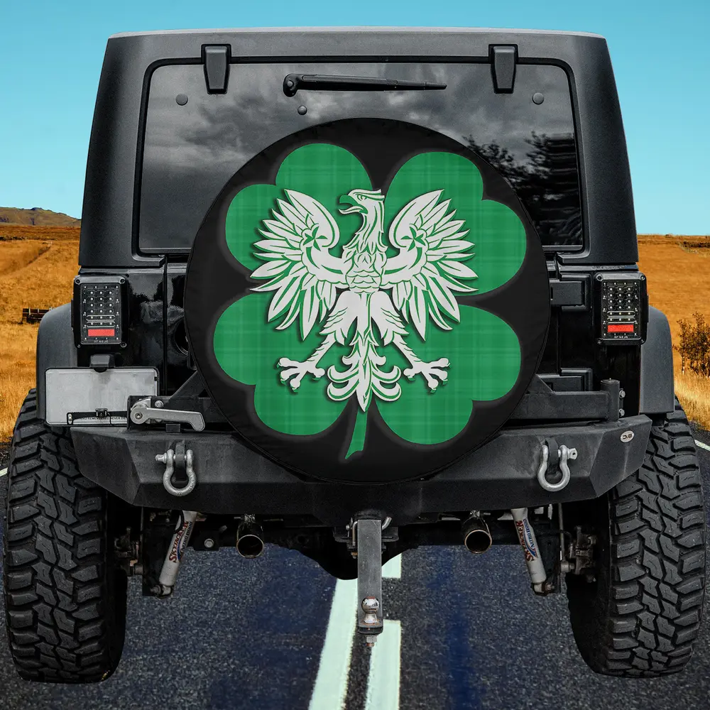 Plaid Green Shamrock Polish Eagle Spare Tire Cover No Camera Hole