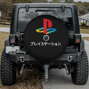 PlayStation full color logo with Kanji modern video game spare tire cover with camera hole