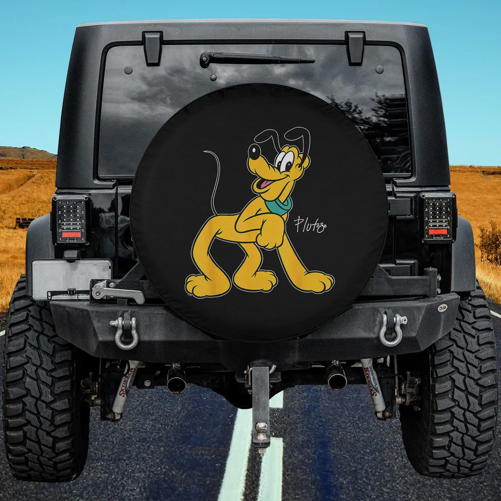 Pluto retro cartoon pose Disney dog spare tire cover with no camera hole on Jeep
