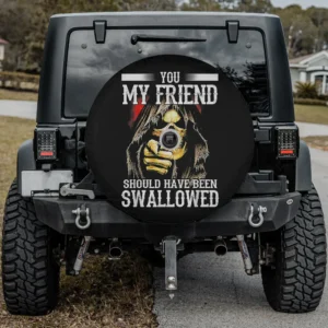 pointing skeleton hooded cloak halloween spare tire cover with backup camera hole for Jeep