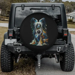 Polygon type geometric Chinese Crested Dog spare tire cover with backup camera hole for Jeep Wrangler