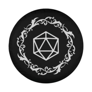 Minimalist polyhedral D20 dice with ornate scrollwork geeky design only