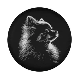 Hand-drawn retro silhouette Pomeranian dog graphic for spare tire cover