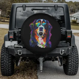 Bernese Mountain Dog pop art sunglasses spare tire cover with camera hole