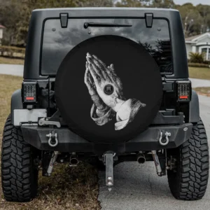 Praying hands sketch with cuff Christian faith spare tire cover for Honda CRV, with backup camera hole