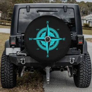 Preppy nautical compass rose captain sailor spare tire cover with camera hole for Jeep RV