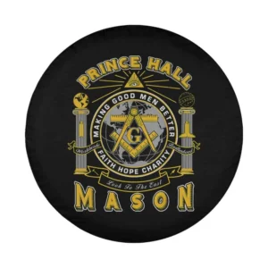 Prince Hall Mason pillars compass emblem design for spare tire cover