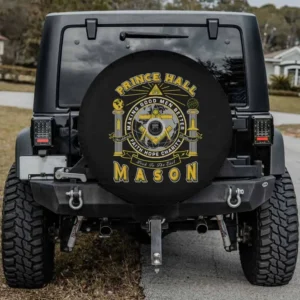 Prince Hall Mason pillars compass spare tire cover with camera hole for SUV RV