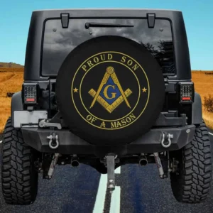 Proud Son Of A Mason Freemason symbol gold emblem spare tire cover no camera hole