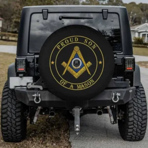 Proud Son Of A Mason Freemason symbol gold emblem spare tire cover with camera hole