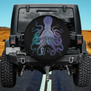 psychedelic gradient octopus vintage kraken art spare tire cover no camera hole