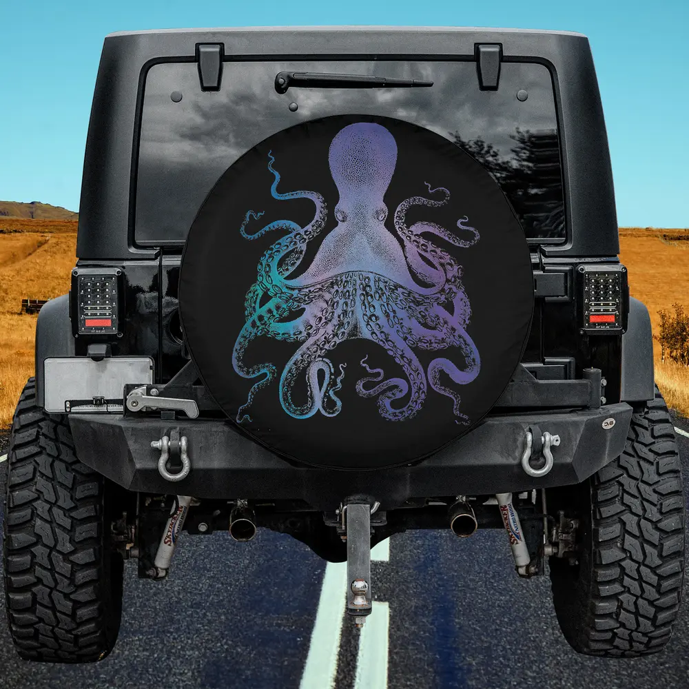 psychedelic gradient octopus vintage kraken art spare tire cover no camera hole