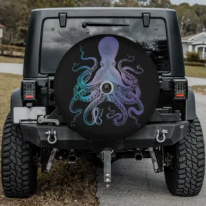 psychedelic gradient octopus vintage kraken art spare tire cover with camera hole