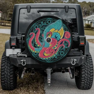 psychedelic kraken mandala octopus sea monster spare tire cover with camera hole